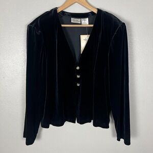 Vintage 90s Black Velvet Cardigan Jacket Topper‎ Womens 22W Romantic Vamp Goth